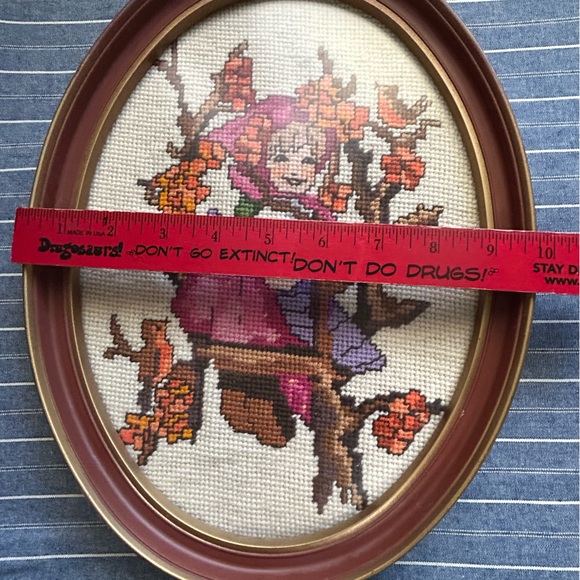 Hummel Counted Cross Stitch Girl in Tree Swing Framed Oval Frame - Picture 6 of 6